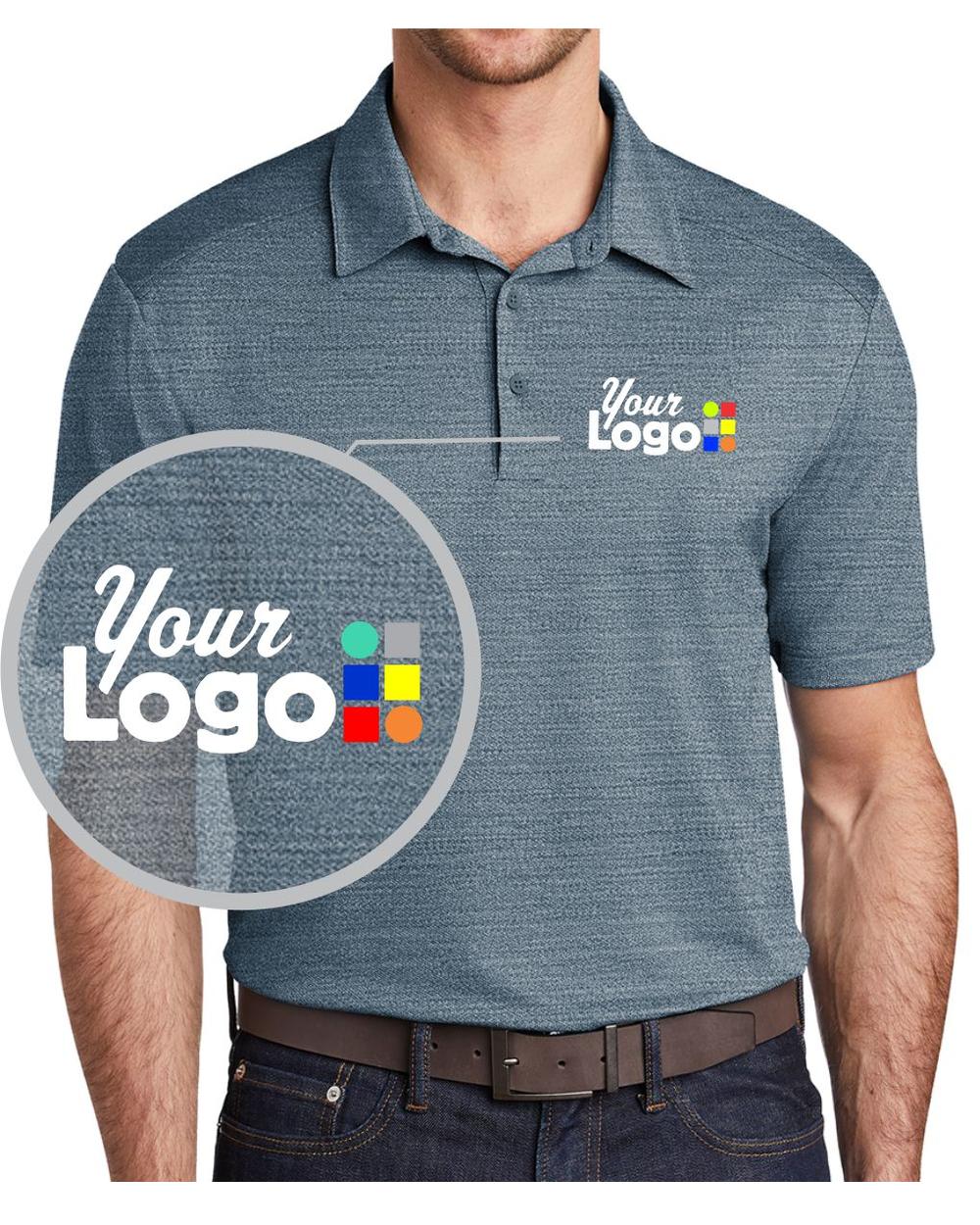 Port Authority S/S Stretch Heather Custom Golf Shirt, color: Regatta Blue/Gusty Grey