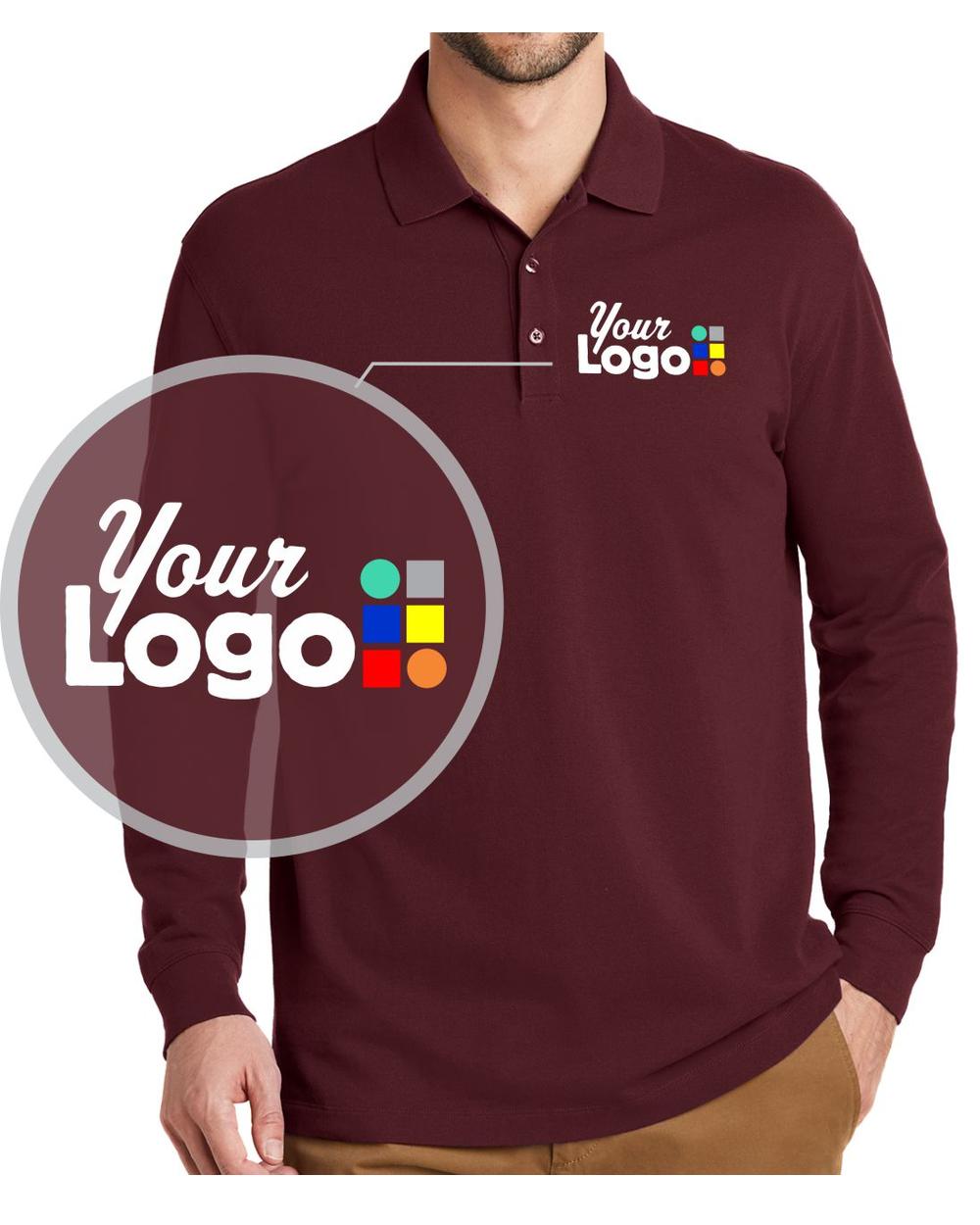 Port Authority L/S EZCotton Custom Golf Shirt, color: Maroon