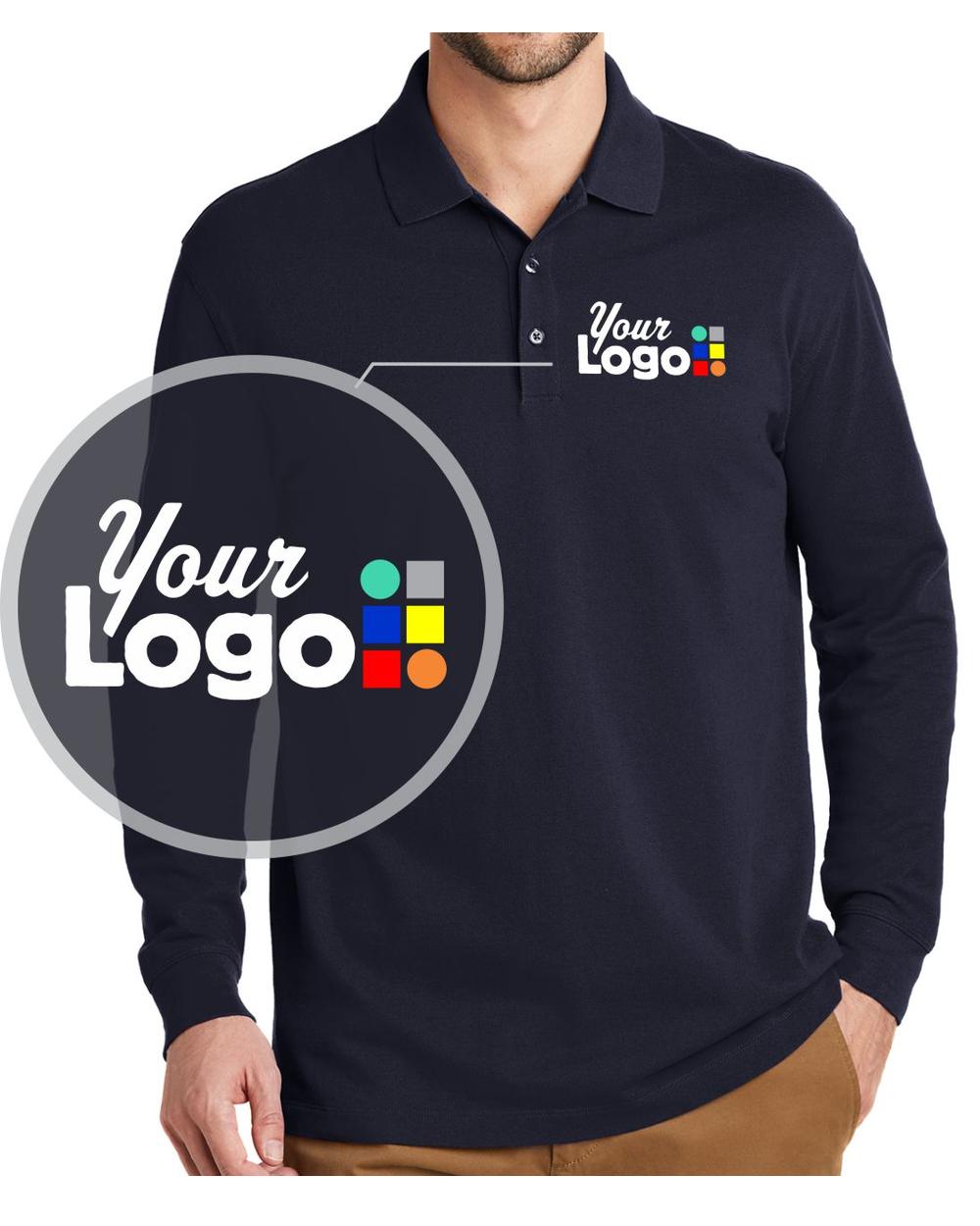Port Authority L/S EZCotton Custom Golf Shirt, color: Navy