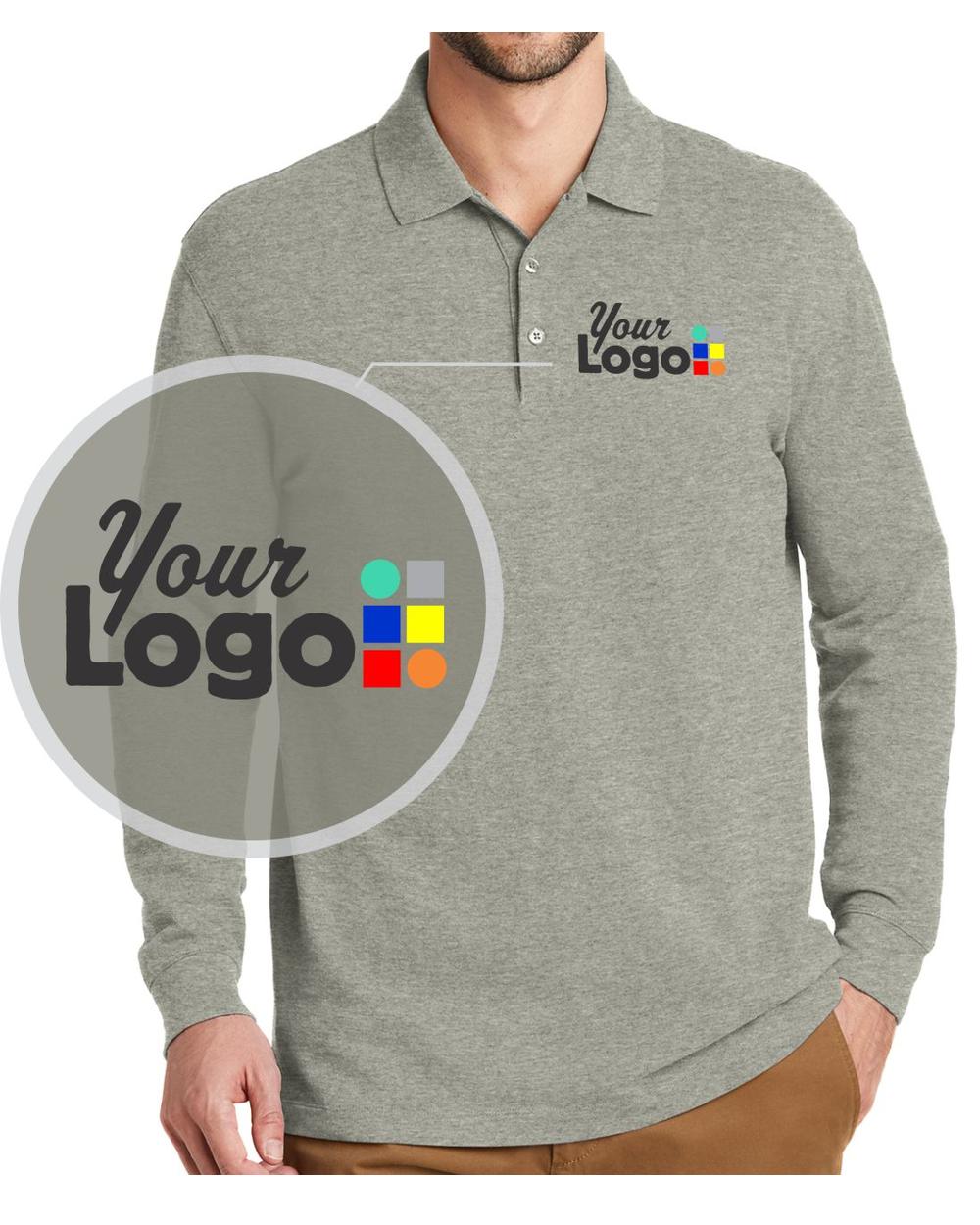 Port Authority L/S EZCotton Custom Golf Shirt, color: Oxford Heather