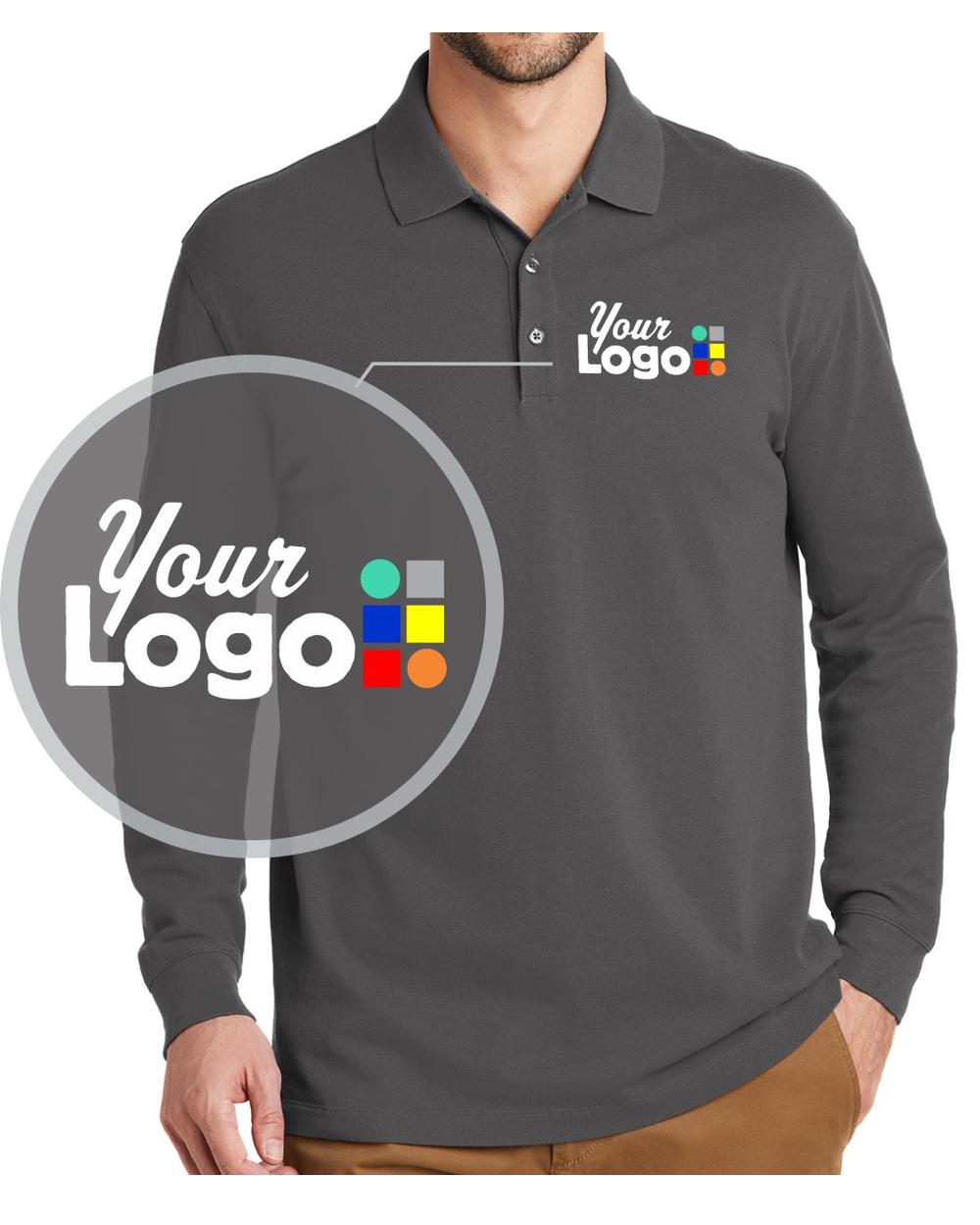 Port Authority L/S EZCotton Custom Golf Shirt, color: Sterling Grey