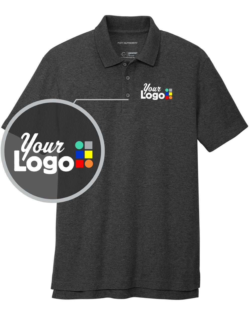 Port Authority S/S C-Free Cotton Blend Pique Custom Golf Shirt, color: Charcoal Heather