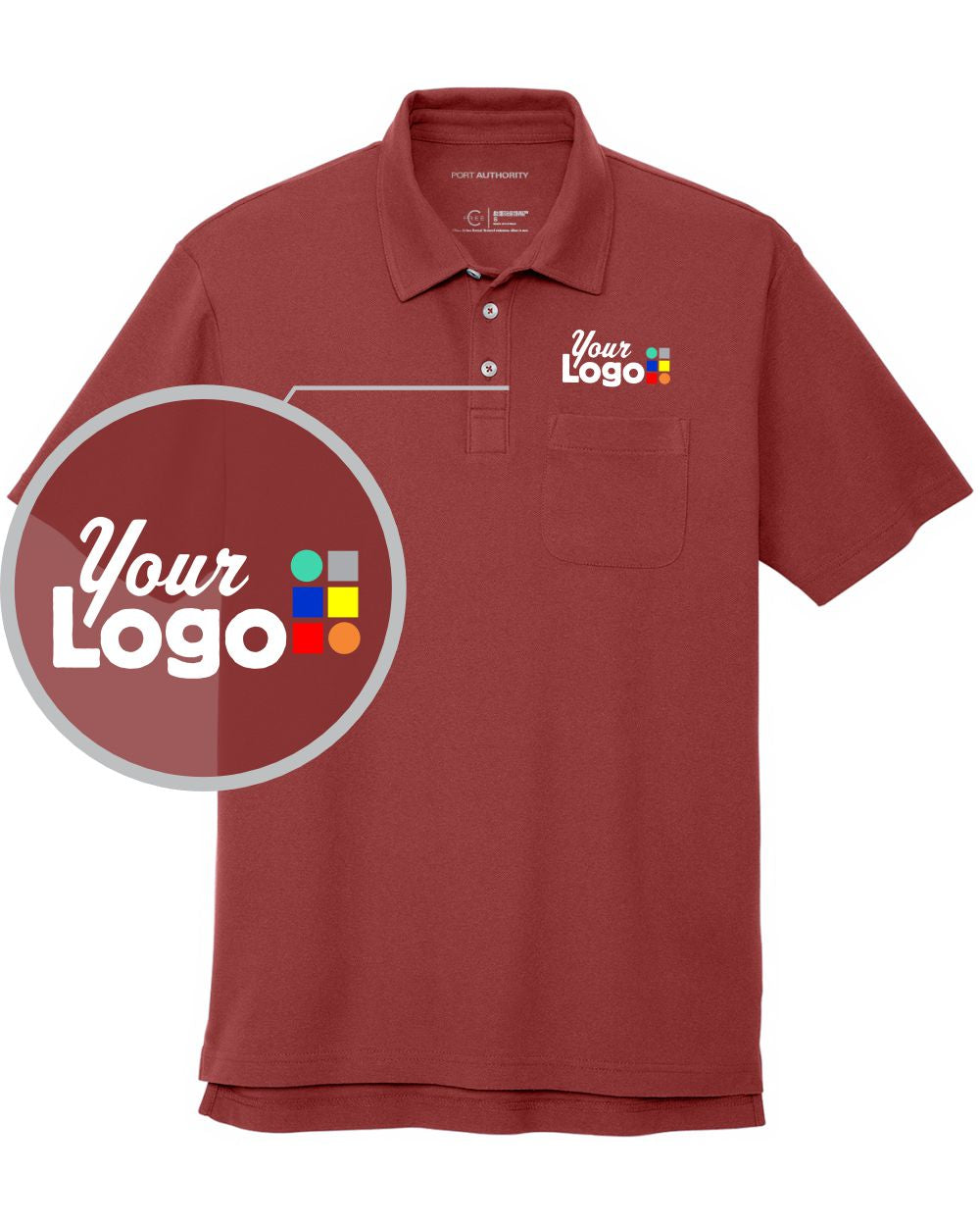 Port Authority S/S C-Free Cotton Blend Pique Pocket Custom Golf Shirt, color: Garnet