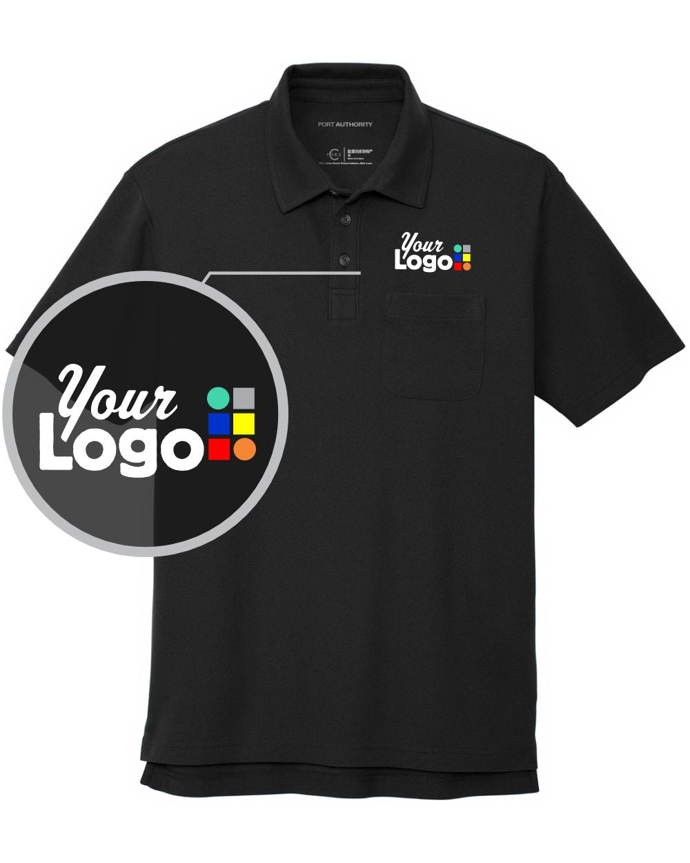 Port Authority S/S C-Free Cotton Blend Pique Pocket Custom Golf Shirt, color: Black