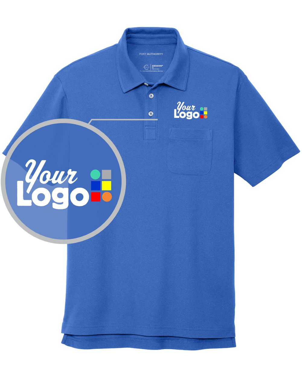 Port Authority S/S C-Free Cotton Blend Pique Pocket Custom Golf Shirt, color: True Blue