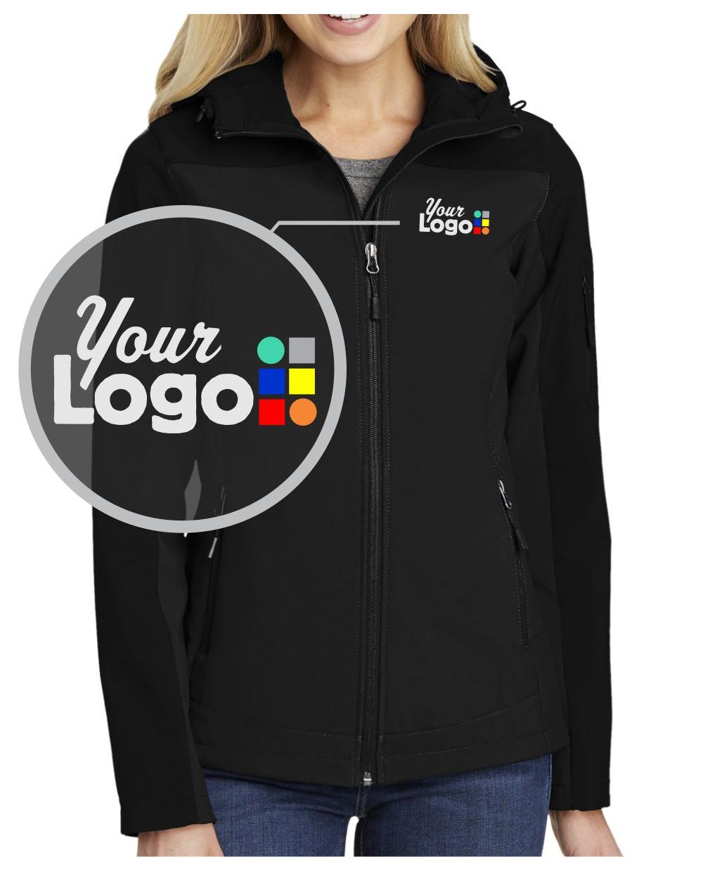 Port Authority Hooded Core Soft Shell Custom Jacket, color: Black