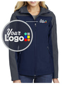 Port Authority Hooded Core Soft Shell Custom Jacket, color: Dress Blue Navy/Battleship Grey