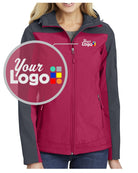 Port Authority Hooded Core Soft Shell Custom Jacket, color: Dark Fuchsia/Battleship Grey