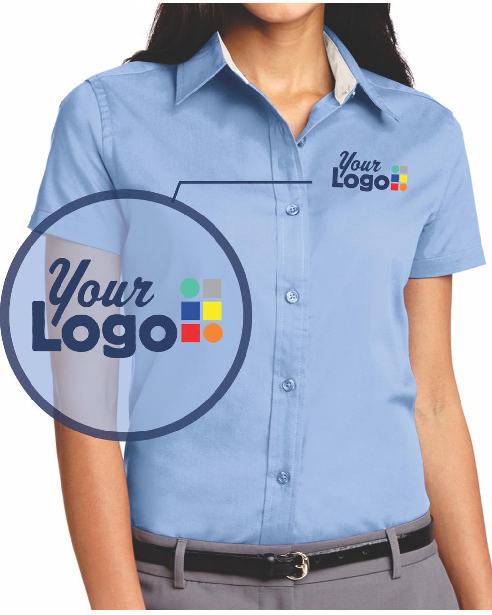 Port Authority Women's S/S Easy Care Custom Shirt, color: Light Blue/Light Stone