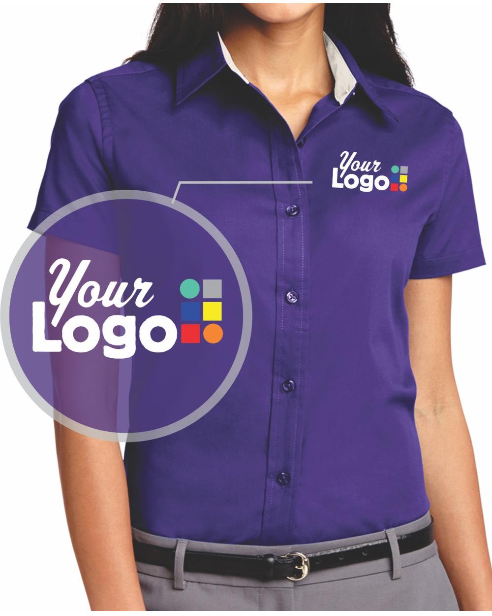 Port Authority Women's S/S Easy Care Custom Shirt, color: Purple/Light Stone