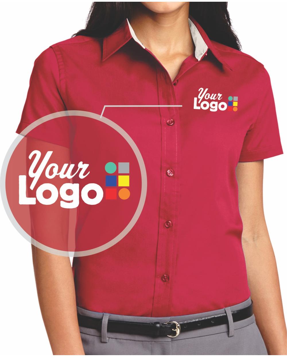 Port Authority Women's S/S Easy Care Custom Shirt, color: Red/Light Stone