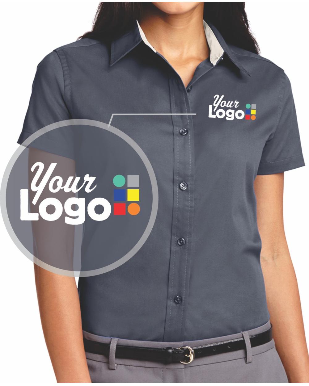 Port Authority Women's S/S Easy Care Custom Shirt, color: Steel Grey/Light Stone