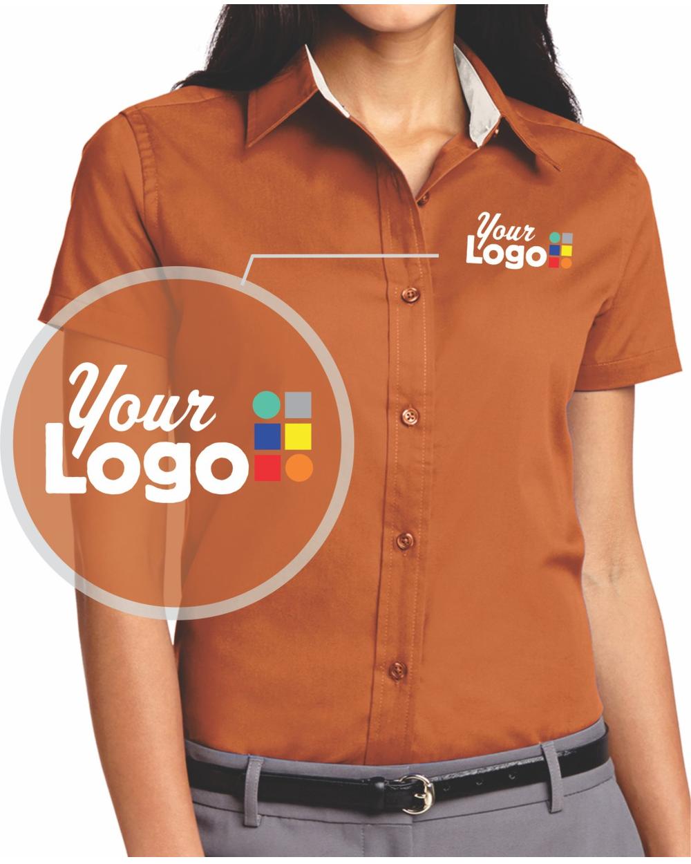 Port Authority Women's S/S Easy Care Custom Shirt, color: Texas Orange/Light Stone