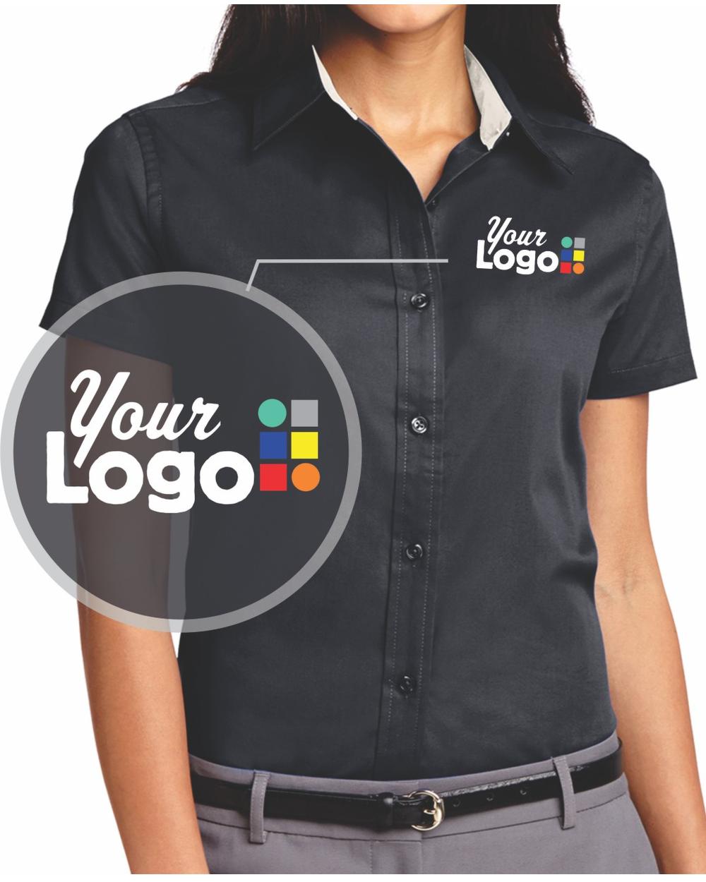 Port Authority S/S Easy Care Custom Shirt, color: Classic Navy/Light Stone