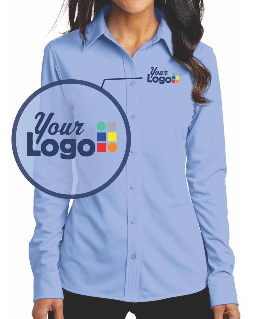 Port Authority Women's L/S Dimension MicroPique Custom Shirt, color: Dress Shirt Blue