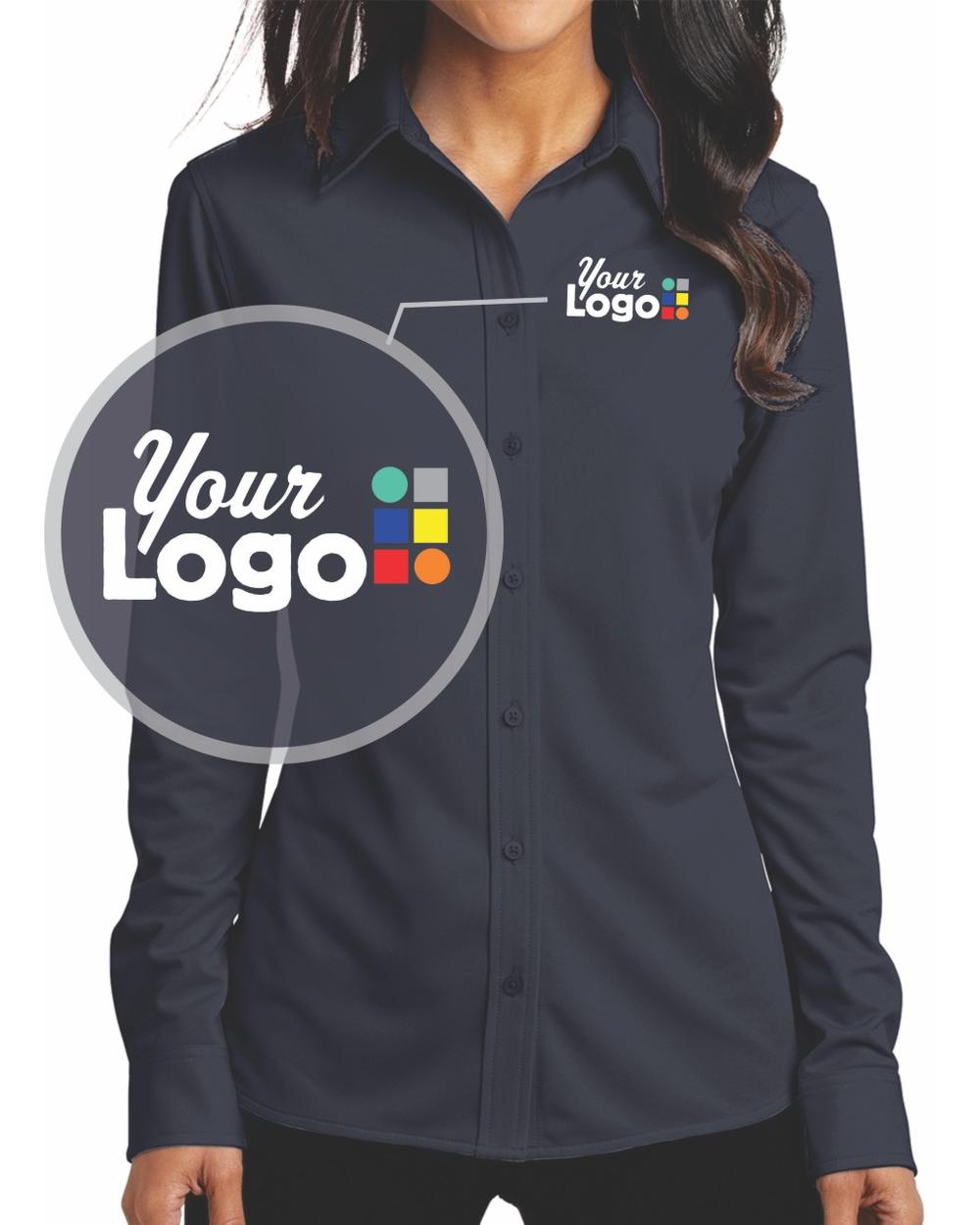 Port Authority Women's L/S Dimension MicroPique Custom Shirt, color: Battleship Grey