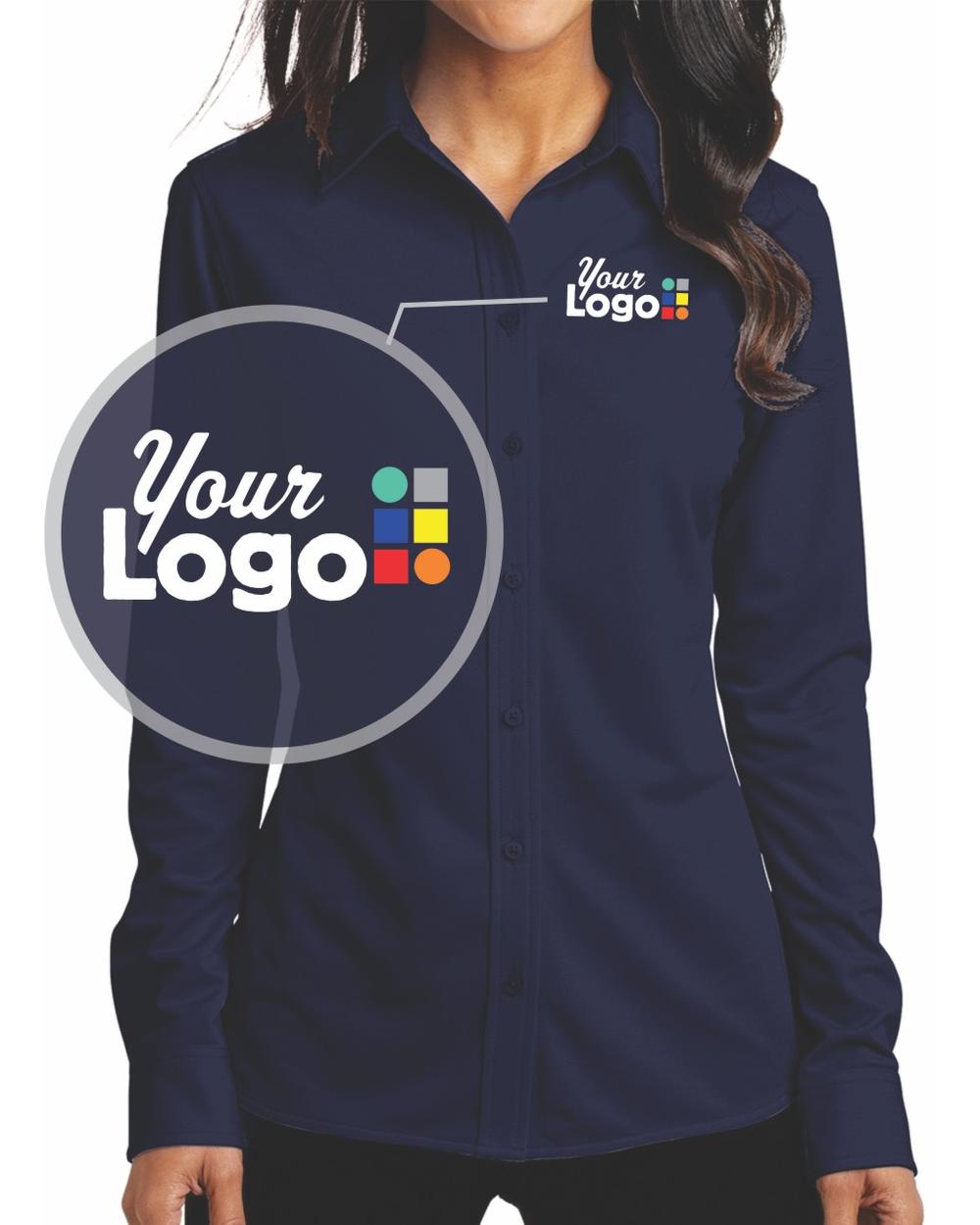 Port Authority Women's L/S Dimension MicroPique Custom Shirt, color: Dark Navy
