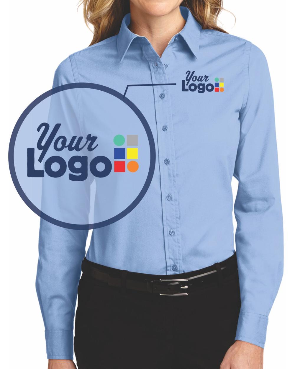 Port Authority Women's L/S Easy Care Custom Shirt, color: Light Blue/Light Stone