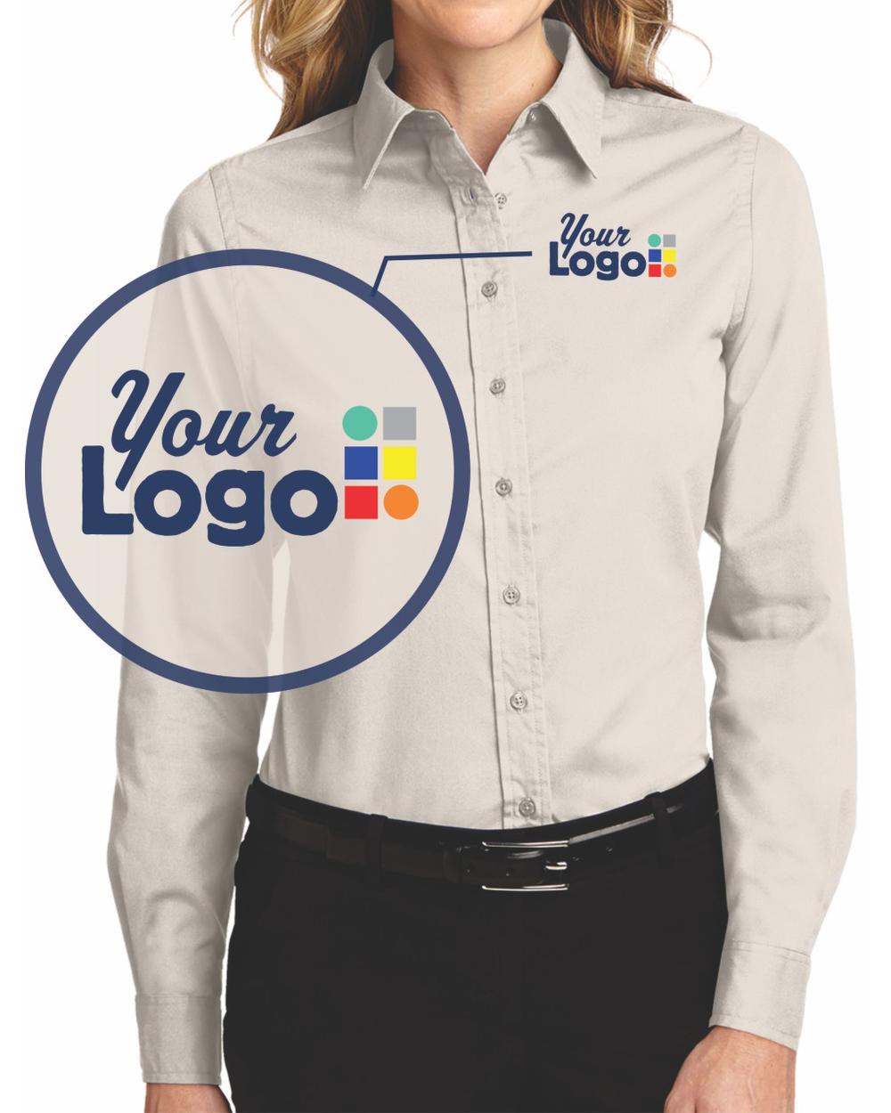 Port Authority Women's L/S Easy Care Custom Shirt, color: Light Stone/Classic Navy