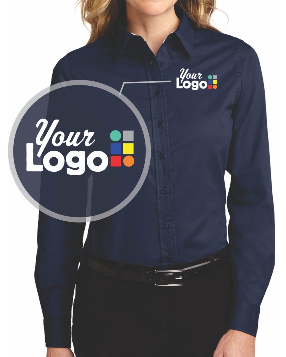 Port Authority L/S Easy Care Custom Shirt, color: Navy/Light Stone