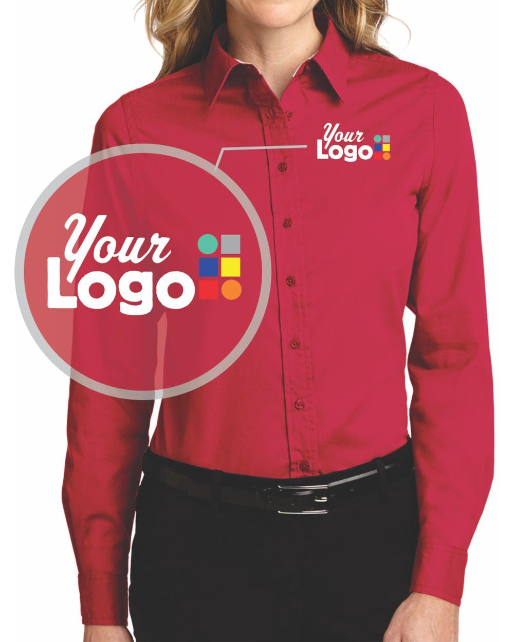 Port Authority Women's L/S Easy Care Custom Shirt, color: Red/Light Stone