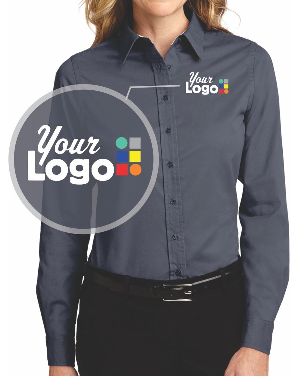 Port Authority Women's L/S Easy Care Custom Shirt, color: Steel Grey/Light Stone