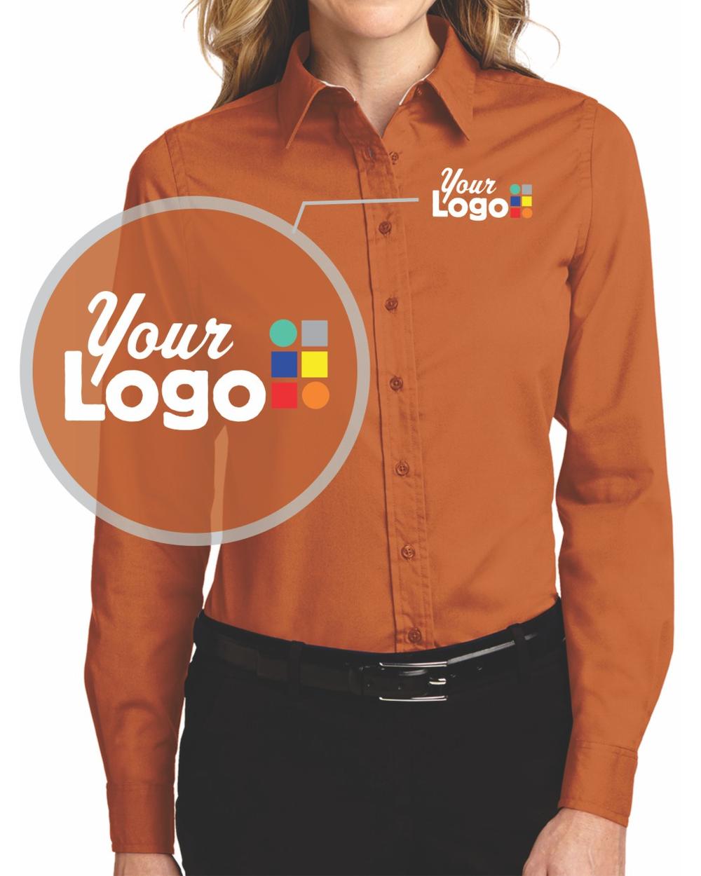 Port Authority Women's L/S Easy Care Custom Shirt, color: Texas Orange/Light Stone