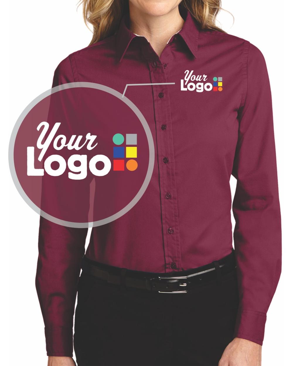 Port Authority Women's L/S Easy Care Custom Shirt, color: Burgundy/Light Stone