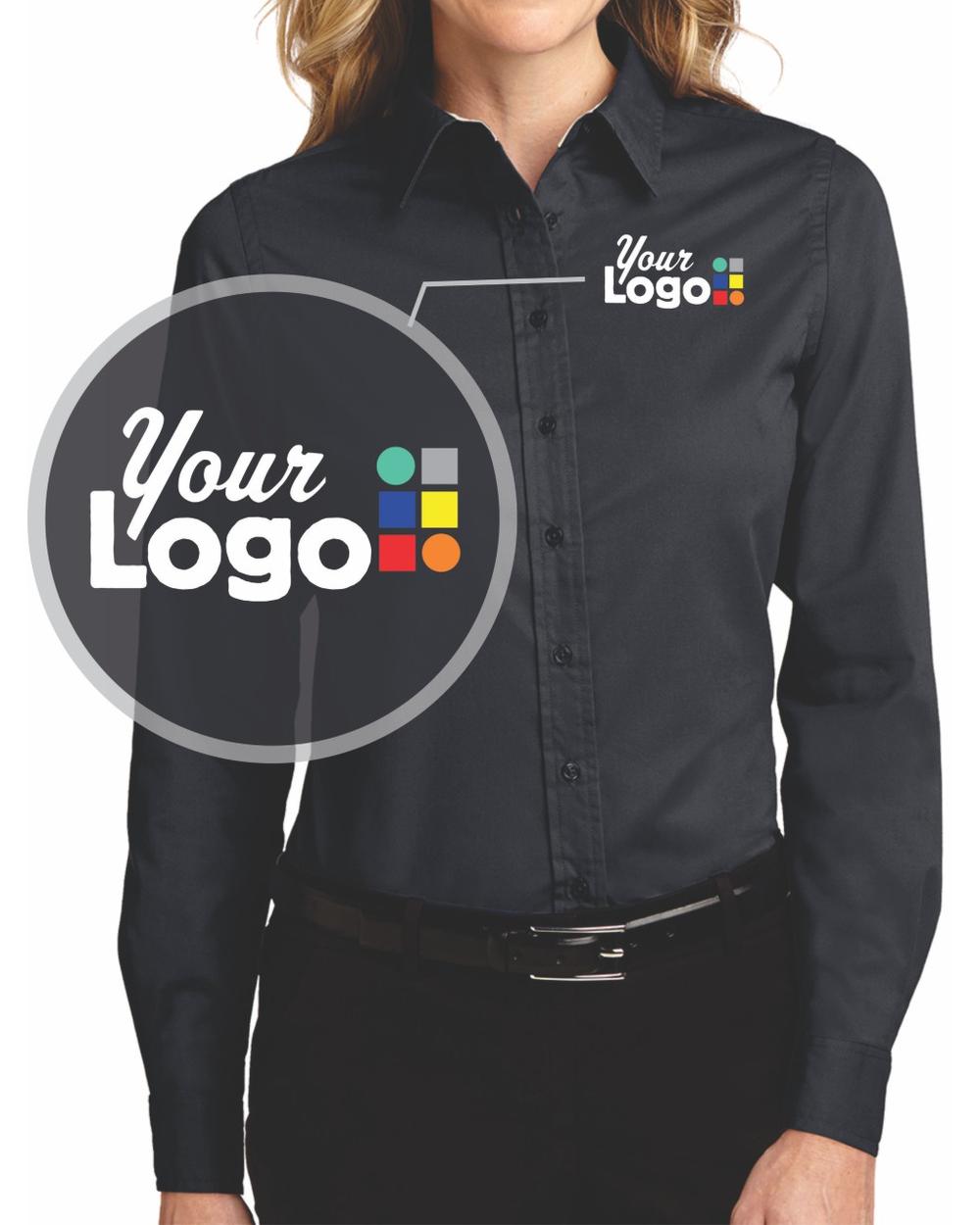 Port Authority Women's L/S Easy Care Custom Shirt, color: Classic Navy/Light Stone