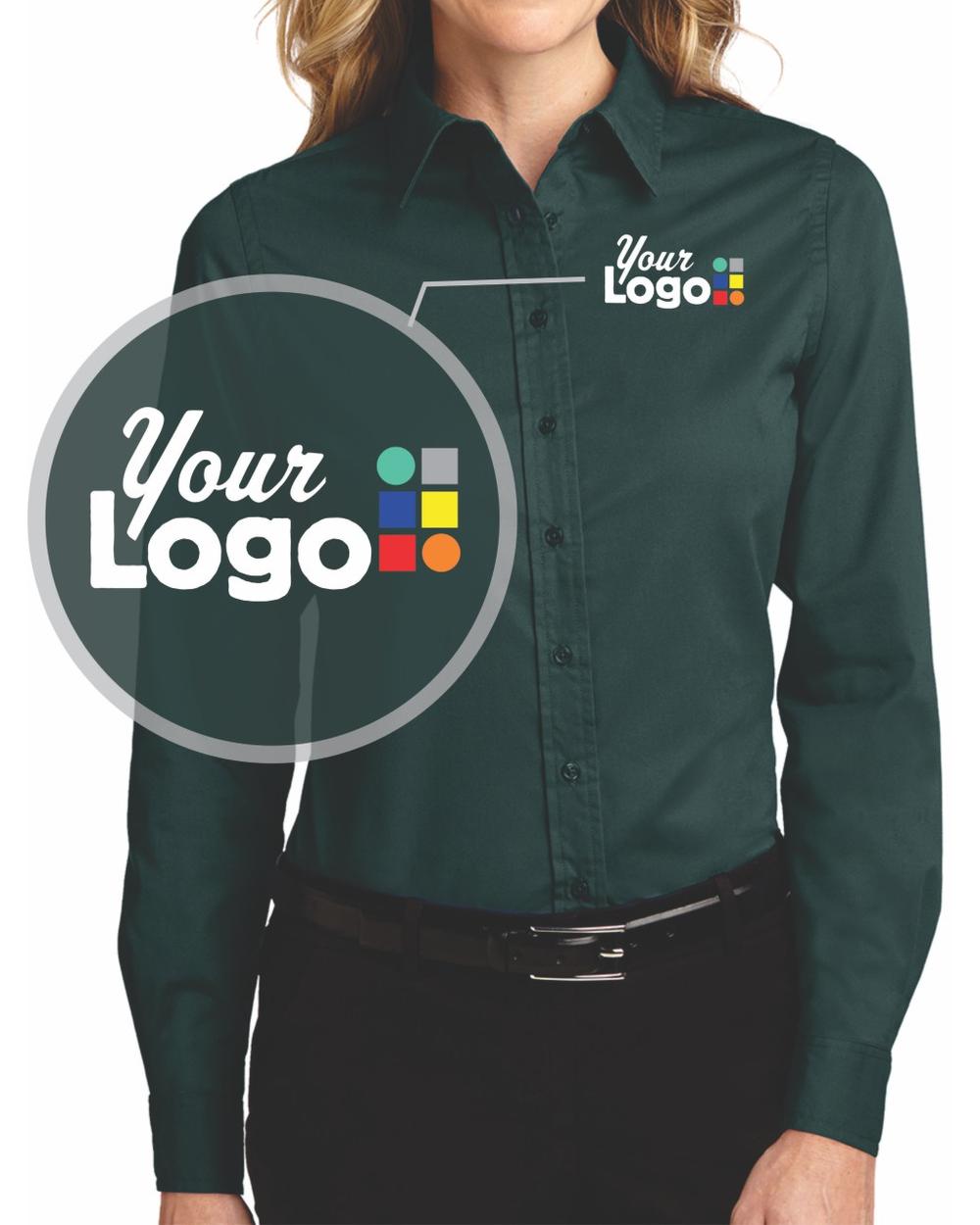 Port Authority Women's L/S Easy Care Custom Shirt, color: Dark Green/Navy