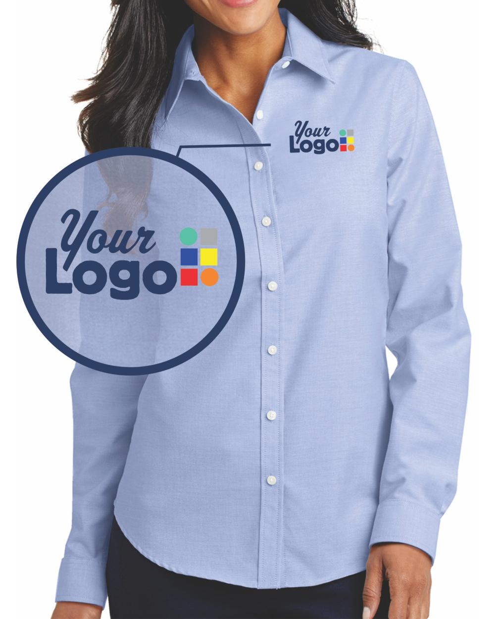 Port Authority Women's L/S Superpro Oxford Custom Shirt, color: Oxford Blue