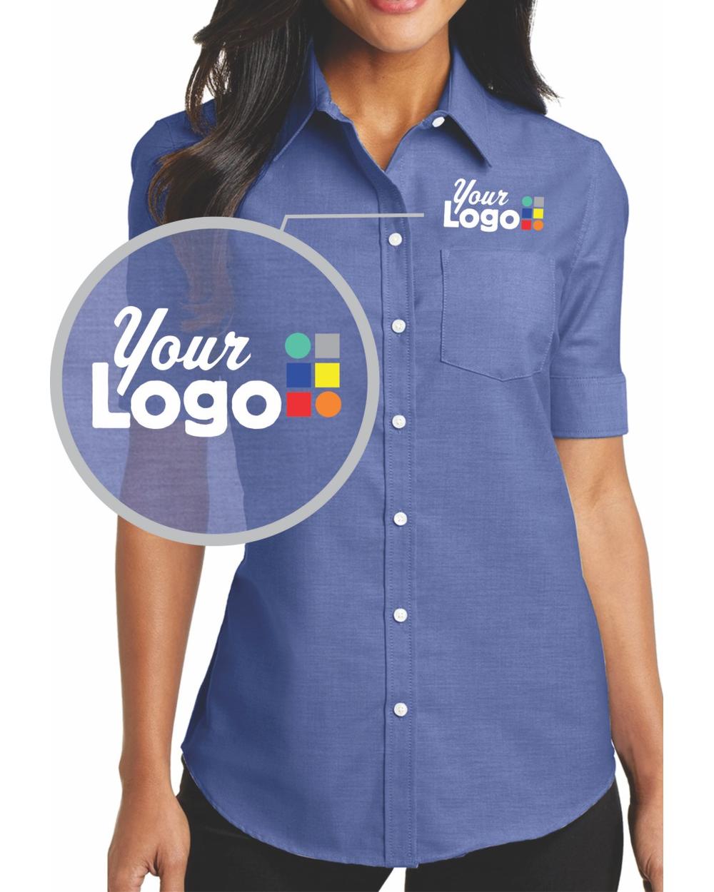Port Authority Women's S/S Superpro Oxford Custom Shirt, color: Navy