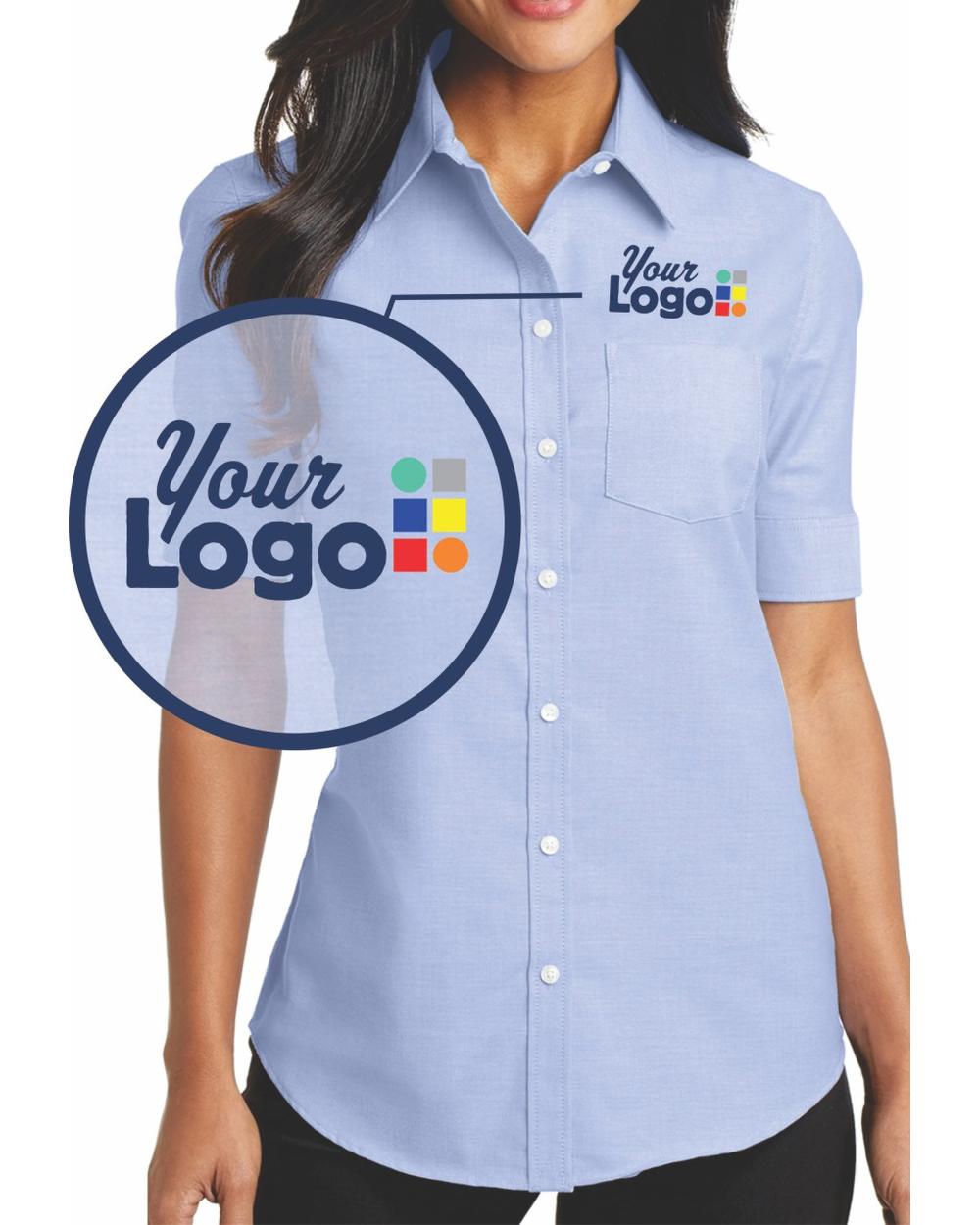 Port Authority Women's S/S Superpro Oxford Custom Shirt, color: Oxford Blue