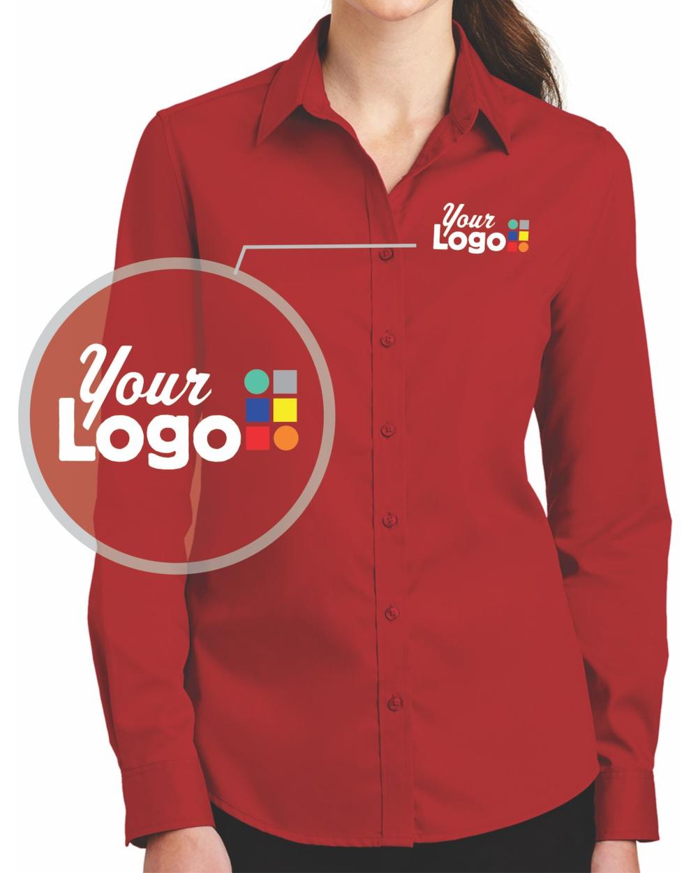 Port Authority Women's L/S SuperPro Twill Custom Shirt, color: Rich Red