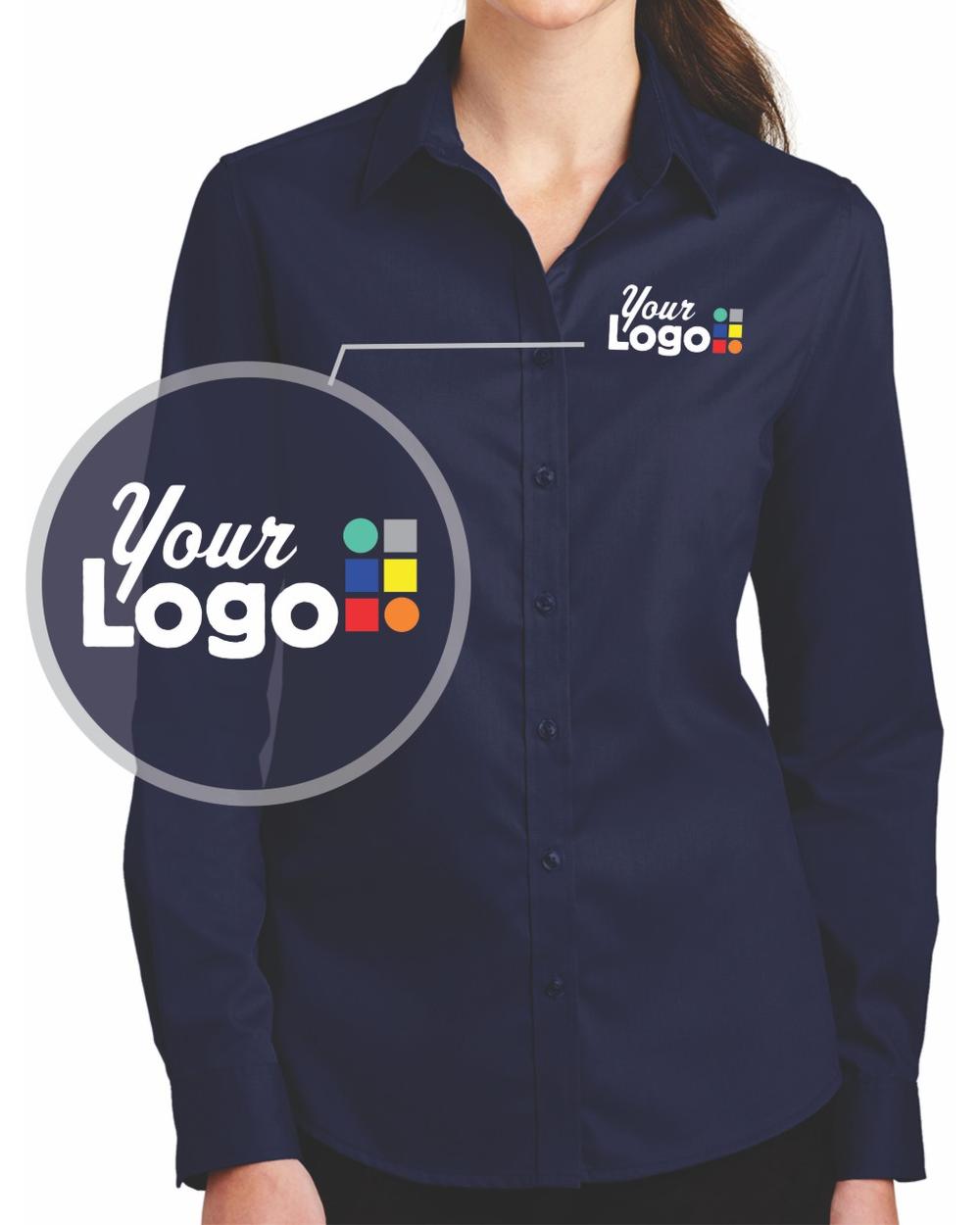 Port Authority Women's L/S SuperPro Twill Custom Shirt, color: True Navy