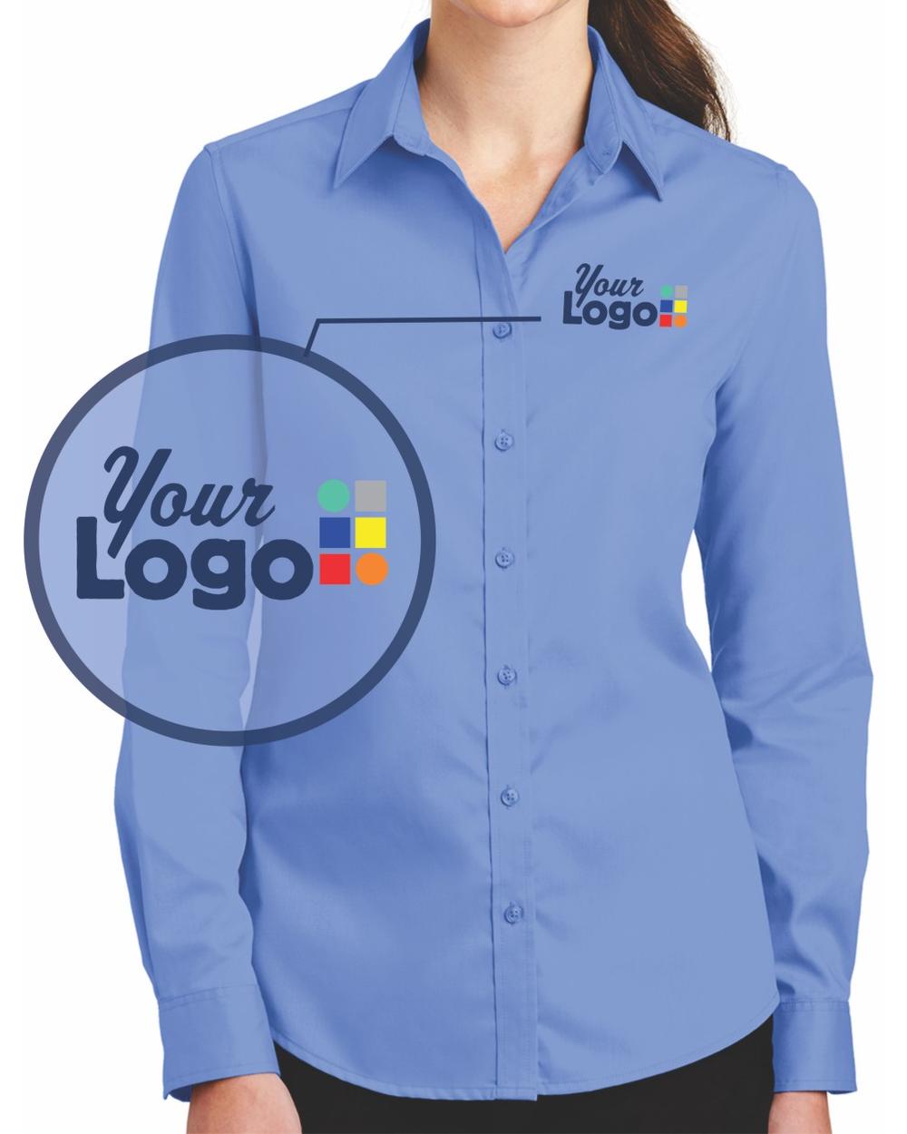 Port Authority Women's L/S SuperPro Twill Custom Shirt, color: Ultramarine Blue