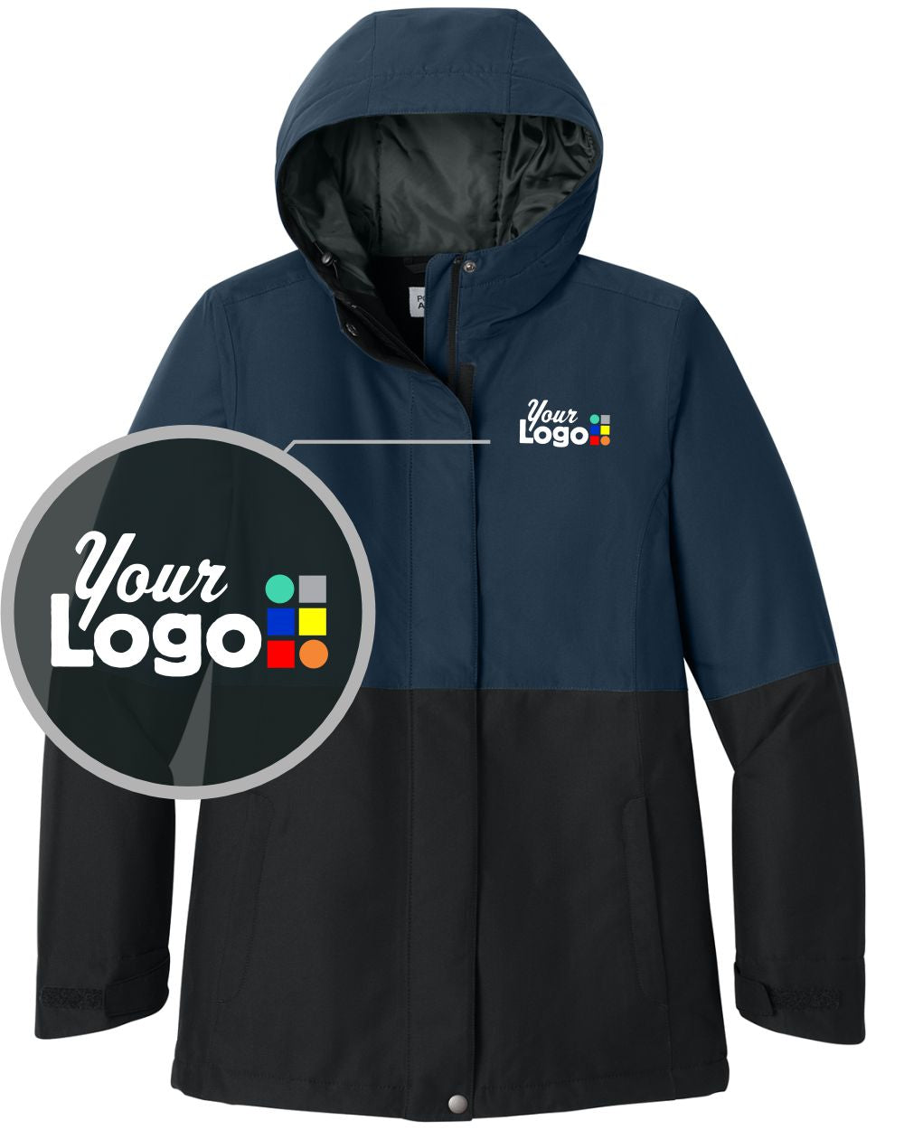 Port Authority Insulated Heavy Ripstop Custom Jacket, color: Dress Blue Navy/Deep Black