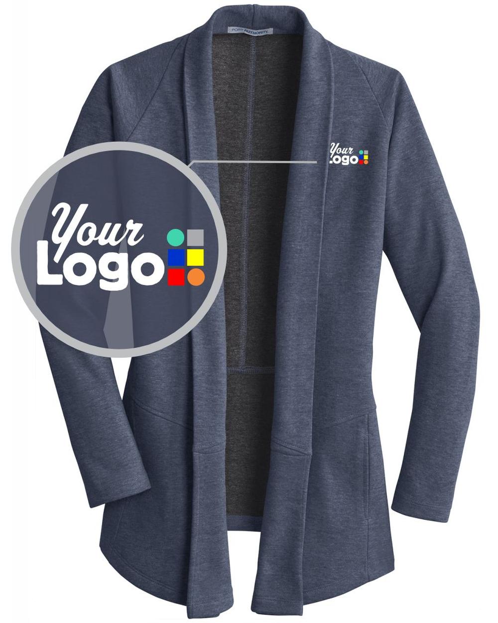 Port Authority Interlock Cardigan Custom Jacket, color: Estate Blue Heather