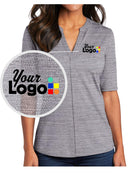 Port Authority S/S Stretch Heather Open Neck Top Custom Golf Shirt, color: Graphite/White