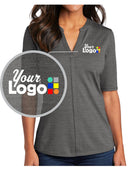 Port Authority S/S Stretch Heather Open Neck Top Custom Golf Shirt, color: Black/Thunder Grey