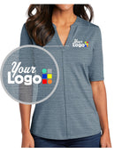 Port Authority S/S Stretch Heather Open Neck Top Custom Golf Shirt, color: Regatta Blue/Gusty Grey