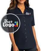 Port Authority S/S City Stretch Full-Button Custom Golf Shirt, color: River Blue Navy