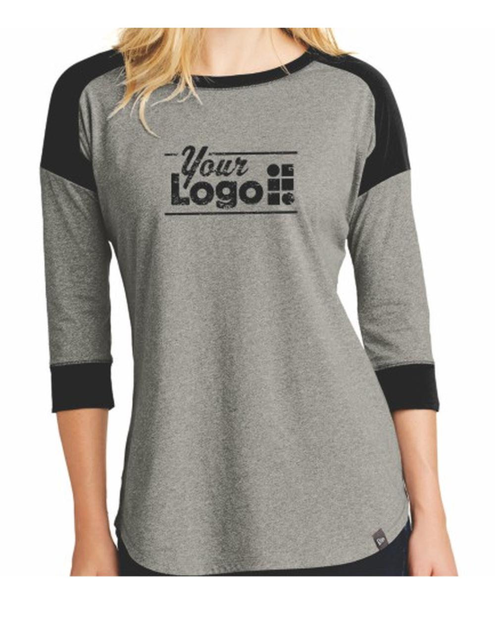 New Era 3/4 Heritage Raglan Custom T-Shirt, color: Rainstorm Grey Heather/Black