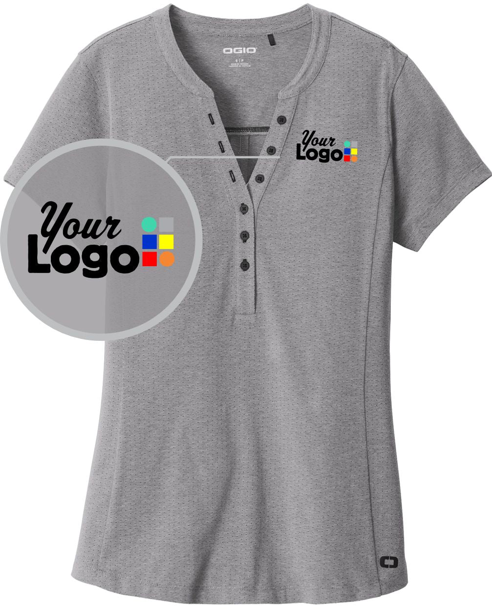 Ogio S/S Tread Henley-style Custom Golf Shirt, color: Grey Heather