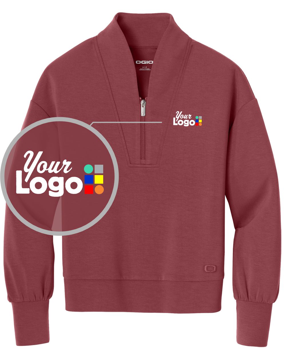Ogio Transcend 1/4-Zip Custom Pullover, color: Soft Ruby