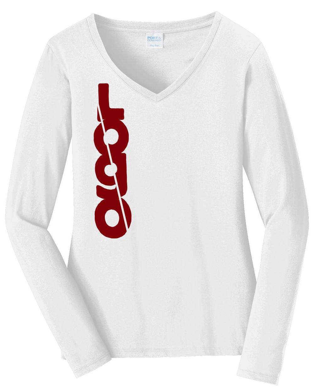 Port & Company L/S Fan Favorite V-Neck Custom T-Shirt, color: White