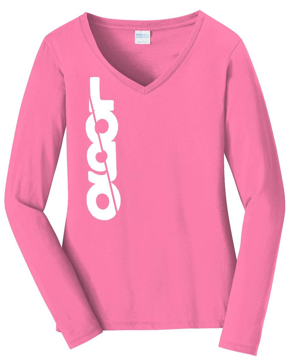 Port & Company L/S Fan Favorite V-Neck Custom T-Shirt, color: New Pink