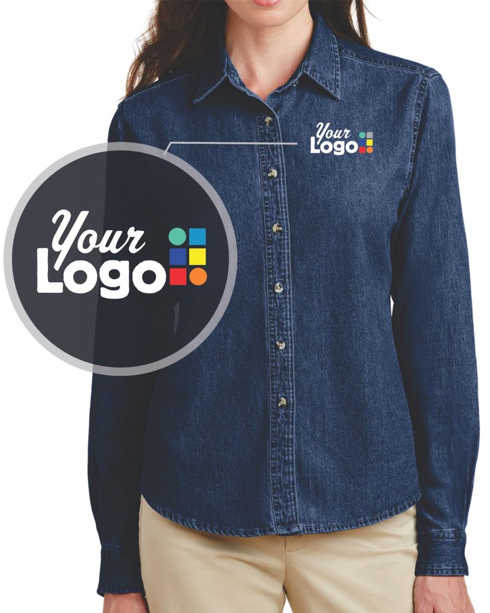 Port & Company Women's L/S Value Denim Custom Shirt, color: Ink Blue