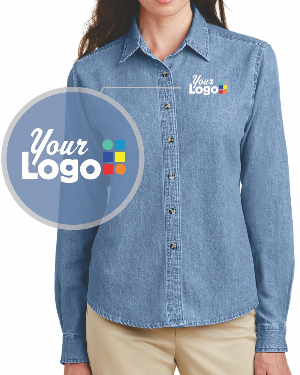 Port & Company Women's L/S Value Denim Custom Shirt, color: Faded Blue