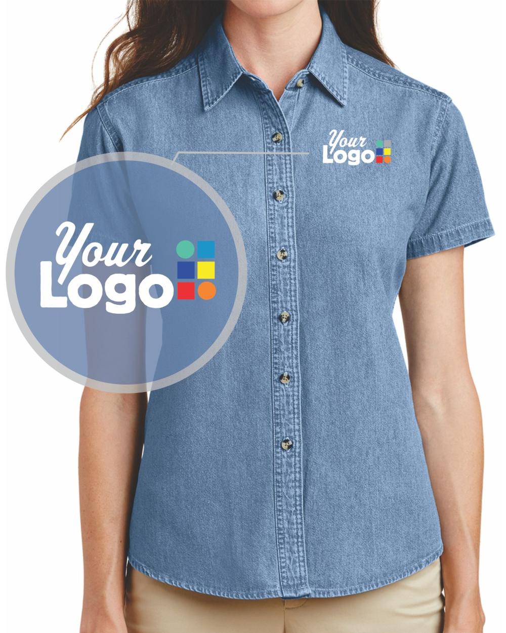 Port & Company Women's S/S Value Denim Custom Shirt, color: Faded Blue